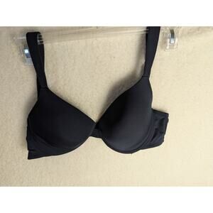 Laura Ashley Bra Size 38C Navy Blue Lightly Padded Pushup Logo Underwire